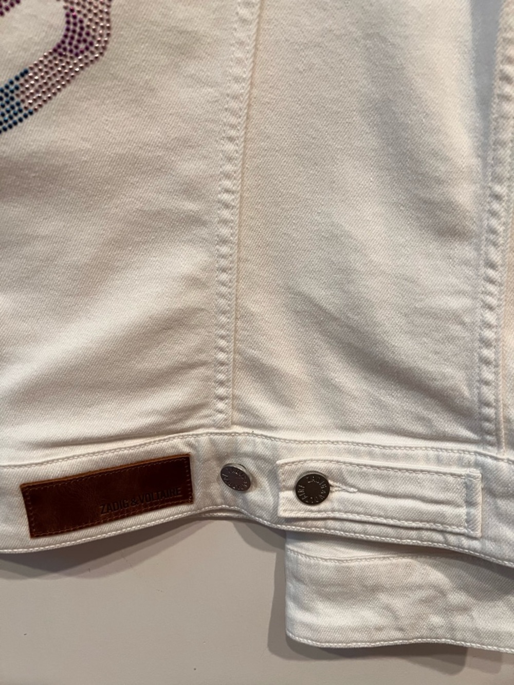 Zadig & Voltaire Skull Denim Jacket White Rhinestone NWT L - Picture 8 of 8